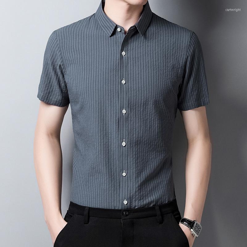 

Men's Casual Shirts Brand Summer For Men Fashion Striped Pure Cotton Breath Soft Short Sleeved Business Shirt, Navy shirt men