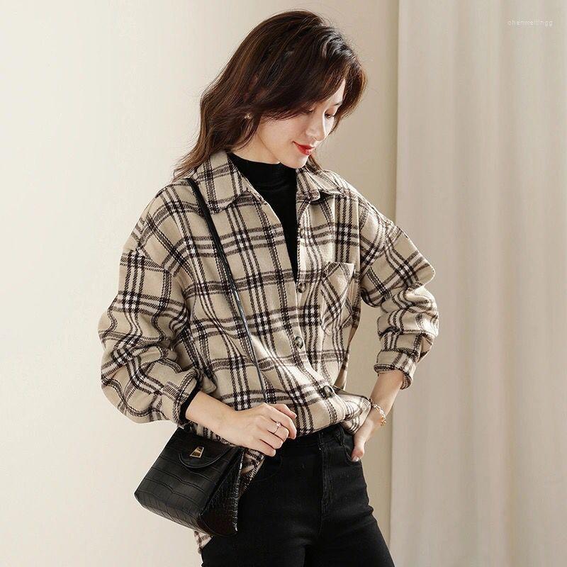

Women' Blouses Blouse Women Cotton Plaid Shirt Women' Winter Long-Sleeved Vintage Blusas Ropa De Mujer, Orange
