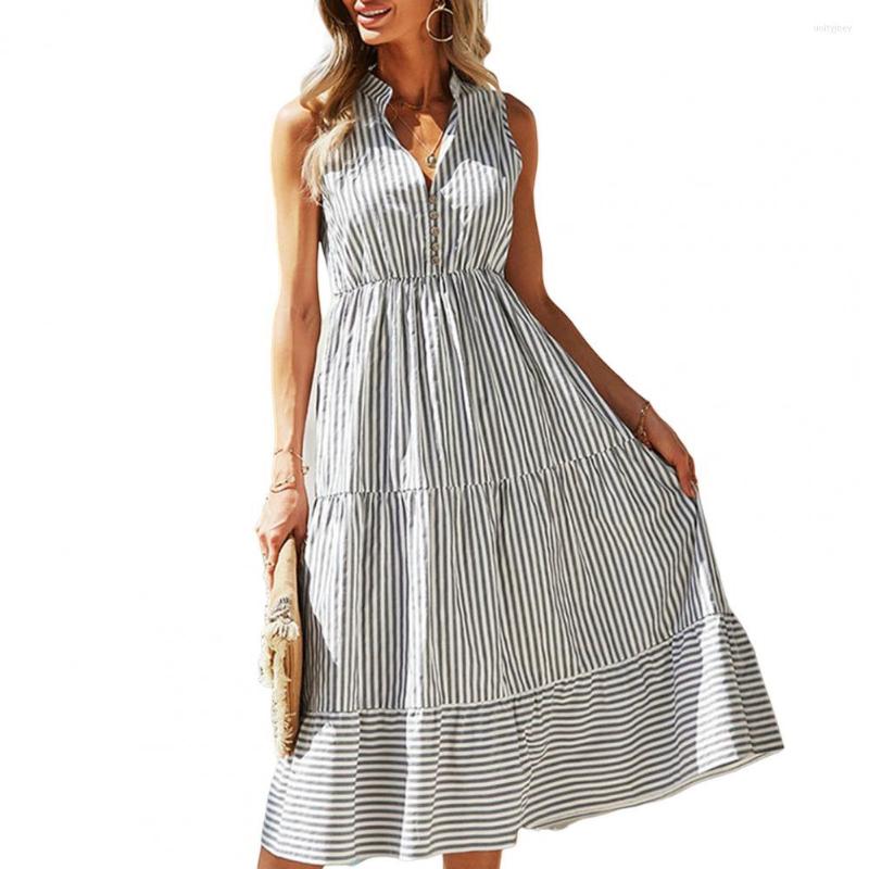 

Casual Dresses Summer Dress Big Swing Women V Neck High Waist Formal Vestidos, Blue