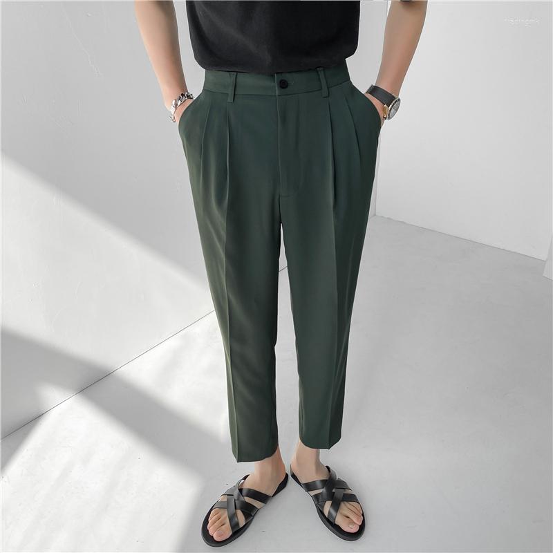 

Men's Suits Color Suit Youth Pants Ankle-length Style Man Solid Trousers Streetwear Pant Male Casual Loose Fashion Blazers Korean Men, Green k15