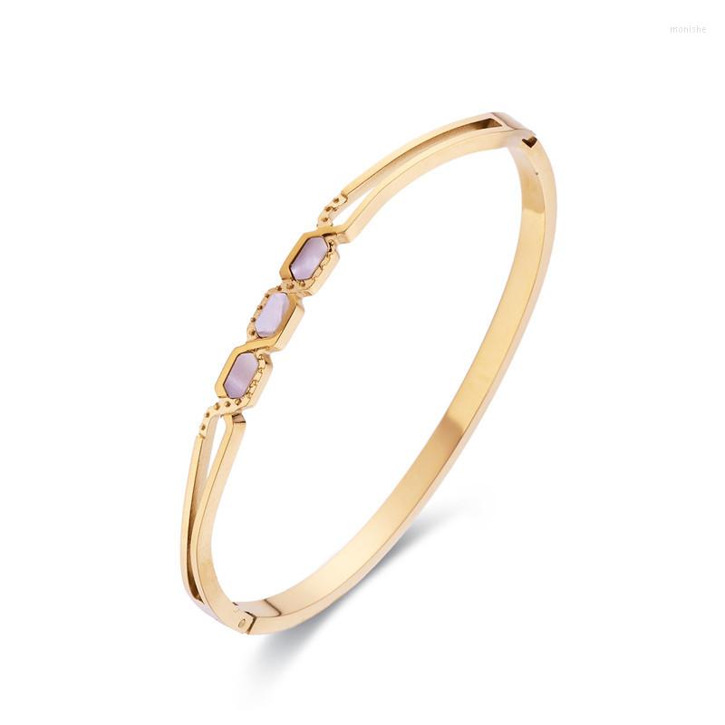 

Bangle Trendy Shells Mosaic Titanium Steel Jewelry For Women Stainless Chic Zircon Bracelet Accessories Wholesale