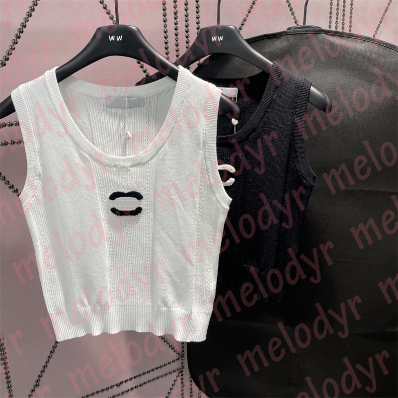 

Summer Sleeveless T Shirt Womens Slim Crop Tops Letter Jacquard Knitted Short Vest Tees Women Clothing, Black