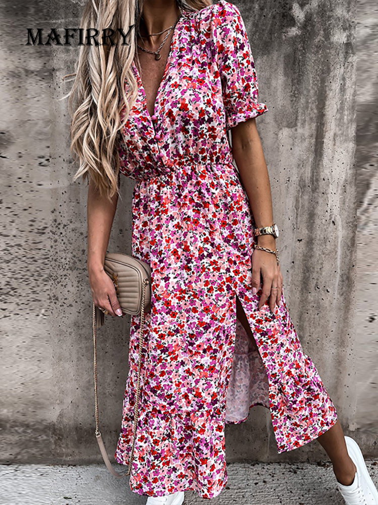 

Casual Dresses Summer Floral Pattern Slim Dress Casual Short Sleeve High Waist Dress Female Sexy V Neck Outdoor Colorful Dress Vestido230413, 06 print