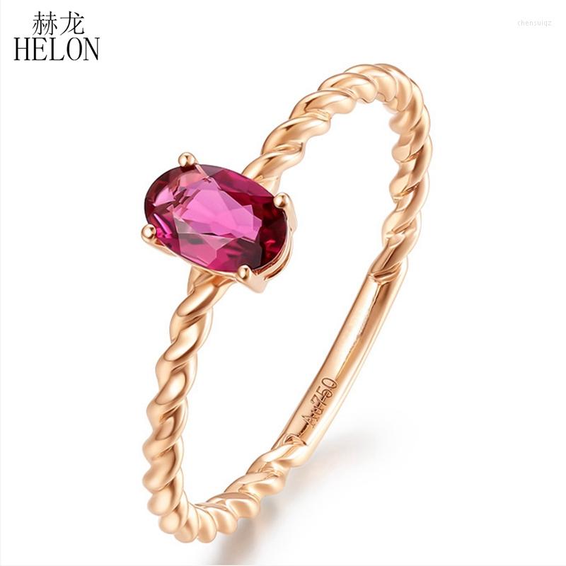 

Cluster Rings HELON Solid 18K Rose Gold Certified Oval 4x5mm Tourmaline Ring Genuine Gemstone Jewelry Wedding Party For Women Gift