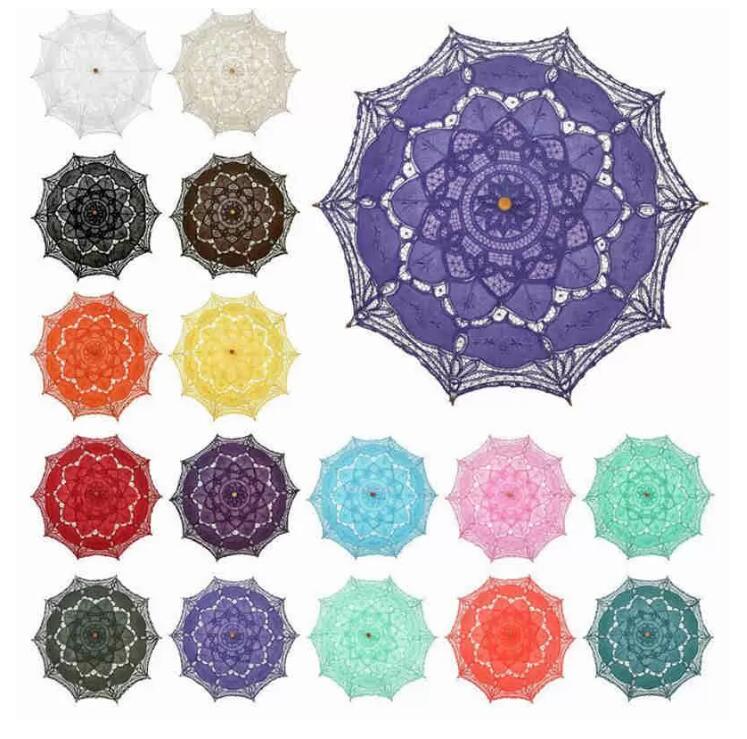 30pcs Classic Umbrellas Multi-color Noble Elegant Palace Style Long Arm Wedding Umbrella/Embroidery Gingham Lace Parasol M260303-image-1096023130