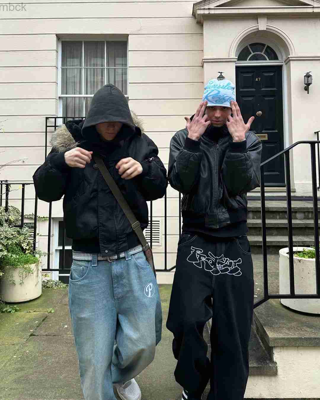 

Men's Pants Street Retro Hip Hop Protect Print Jeans Trend Fashion Black High-waist Jeans Y2k Men Oversized New Baggy Casual Wide Leg Pants