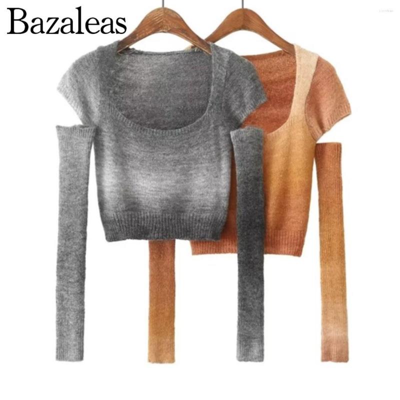 

Women' Sweaters 2023 Women Square Neck Slim Stretch Knitwear Jumper Removable Sleeve Gradual Color Knitted Pullover Sweater Retro