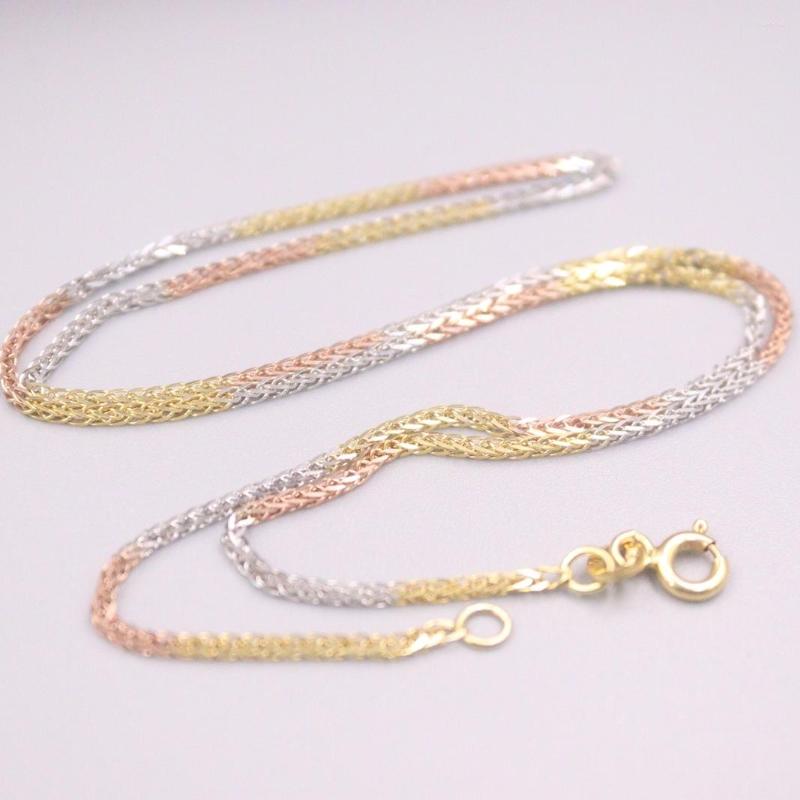 

Chains Au750 Real 18K Multi-tone Gold Chain Neckalce For Women Female 1.2mm Color Wheat Link Choker Necklace 16''L Gift