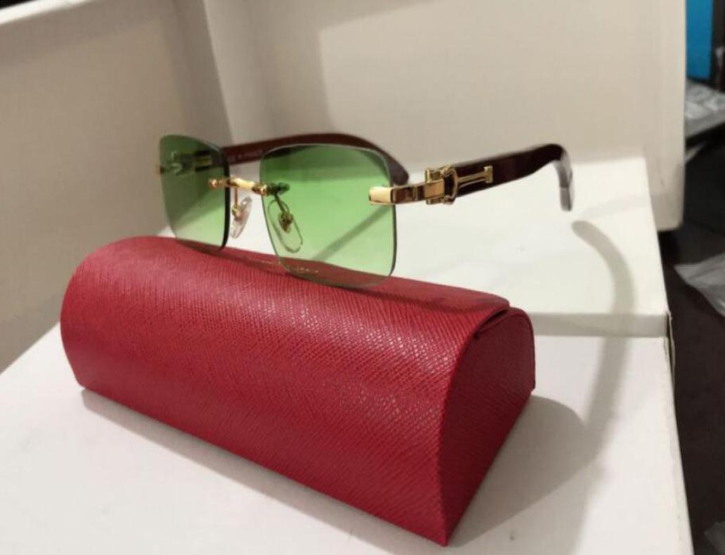 

White Buffalo Horn Sunglasses Vintage Retro Rimless Wood Fashion Sunglasses for Men Sport Sun glasses Buffalo Horns legs With Red 6179134