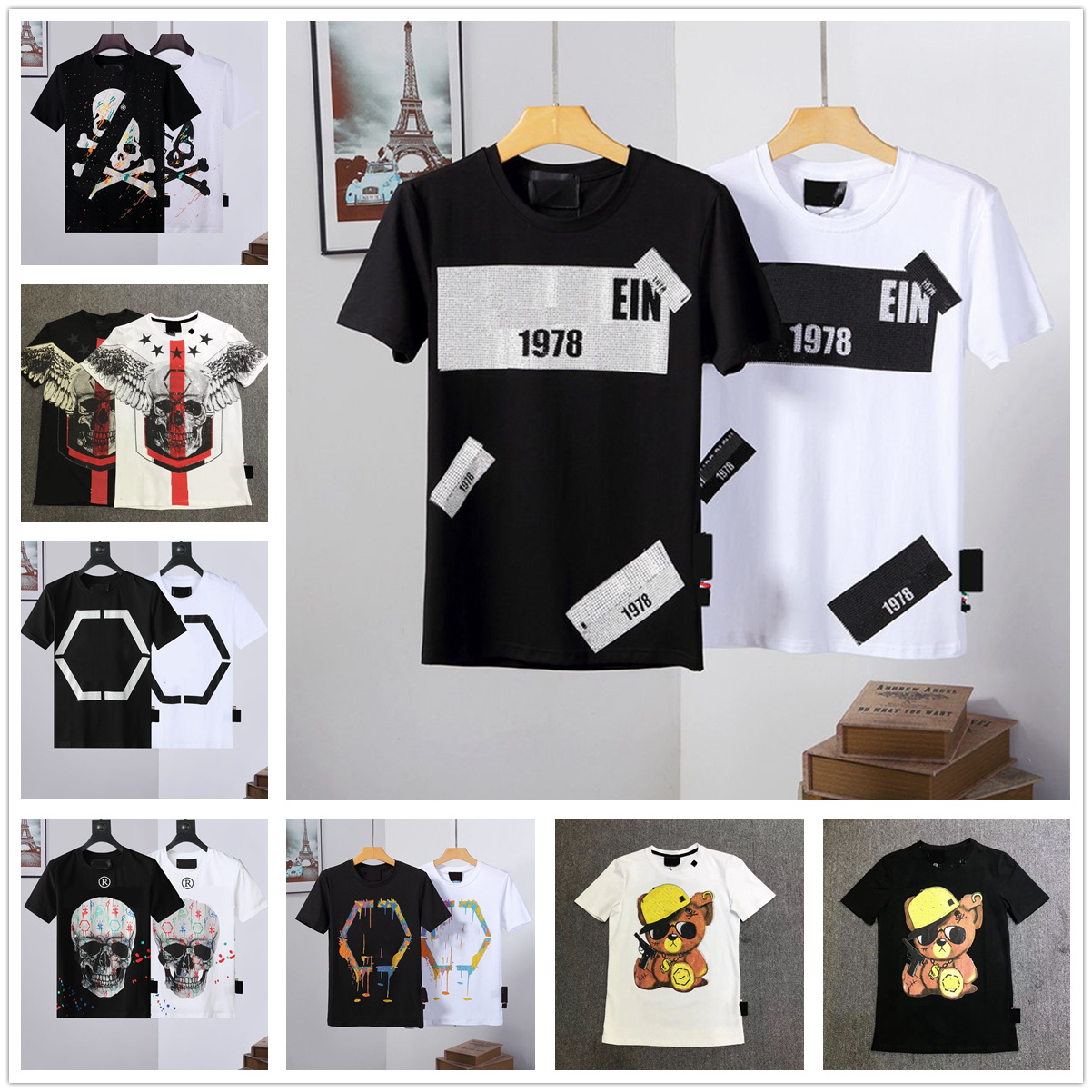 

New Fashion Mens Womens Tshirts Chest Embroidery Wolf Skull Men T Shirt Short Sleeve Casual T-shirt Hipster Fractal Pattern Tees Designer Tops, 01(with logo)