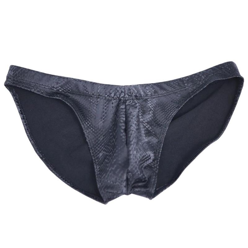 

Underpants Men Underwear Surface Waterproof PU Snake Pattern Calcinha Hip Ruched Crotch U Convex Pouch Briefs Soft Comfort Swim UndershortsU, Black