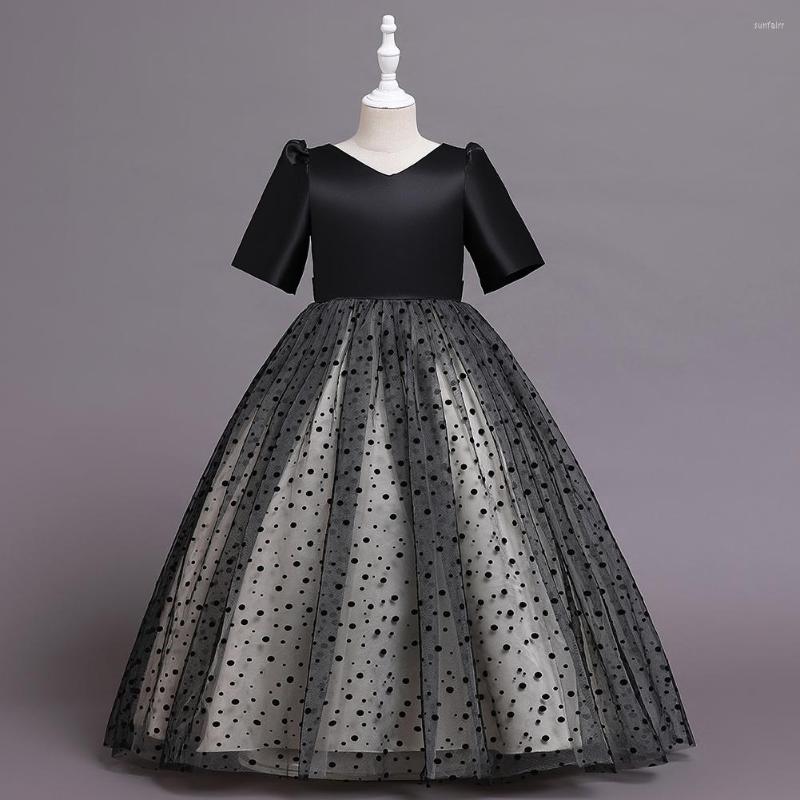 

Girl Dresses Mid-Sleeve Black Formal Dress For Girls Evening Prom Gown Teen Wedding Bridesmaid 3-12 Kids Birthday Party Clothes, Red wine