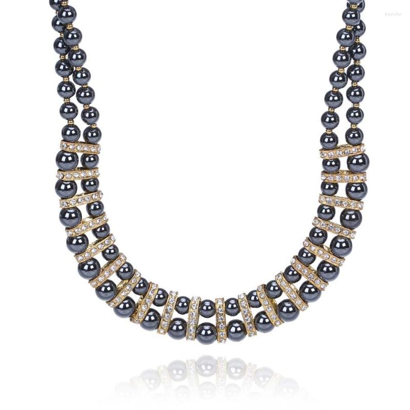 

Chains Fashion 2 Rows Hametite Stone Black Beads Necklace Jewelry Charm For Party