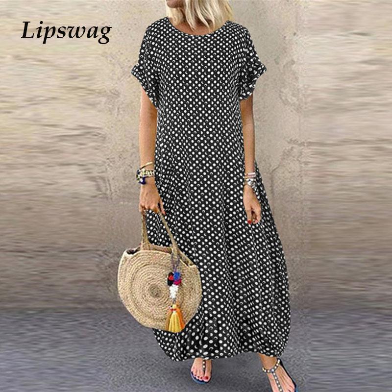 

Casual Dresses Vintage Pattern Printed Women Party O Neck Loose Maxi Dress 2023 Summer Short Sleeve A-Line Beach Vestidos, 03 black