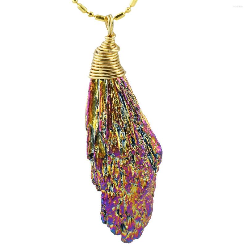 

Pendant Necklaces Rough Electroplated Tourmaline Irregular Stone Aura Coating Pendulum For DIY Necklace Accessories Jewelry Making