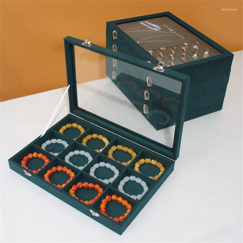 

Jewelry Pouches Organizer Green Flannel Ring Necklace Earring Display Holder Women Transparent Large Capacity Case Storage Box