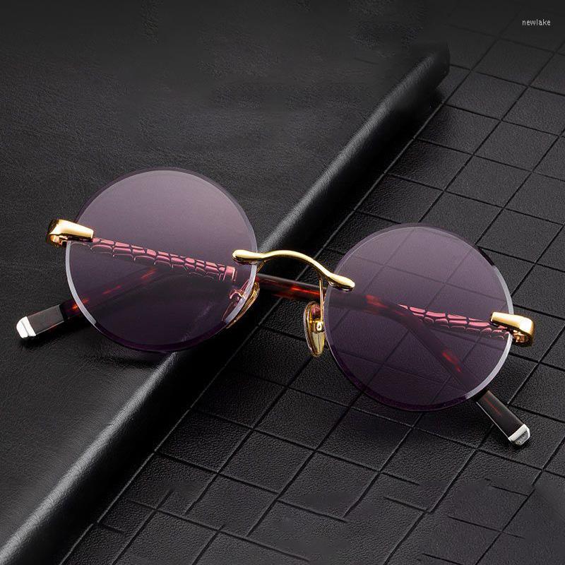 

Sunglasses Vazrobe Natural Stone Men Women Rimless Round Mineral Glass Purple Lens Glasses Male High End Anti Scratch