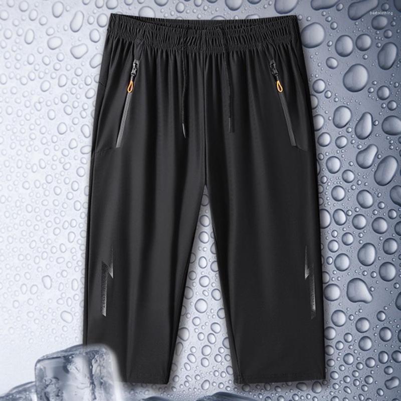 

Men's Pants Jogging Summer Men Casual Ice Silk Thin Solid Color Cropped Fashion Hip Hop Street Sweatpants Loose Trousers, Black