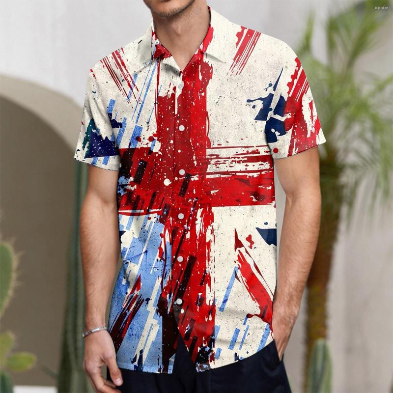 

Men's T Shirts Mens Fashion Leisure Flag 3D Digital Printing Button Lapel Short Sleeve Slim Fit Geometric Solid Breathable, Black