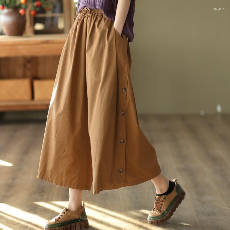 

Women's Pants Johnature Women Vintage Loose Spring Wide Leg Elastic Waist Cotton Belt Pockets Trouser 2023 Casual, Black