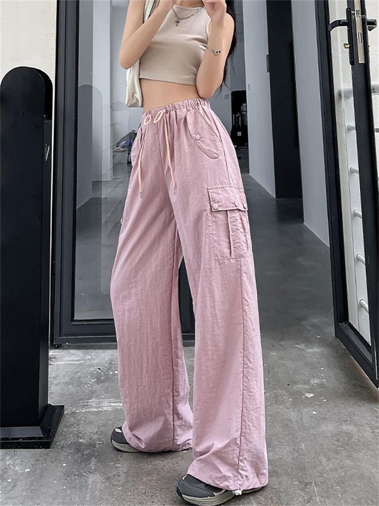 

Women' Pants Vintage Pink High Waist Wide Leg Cargo Y2K Harajuku Loose Casual Slim American Thin Style Trousers 2023 Spring Women, Pink regular