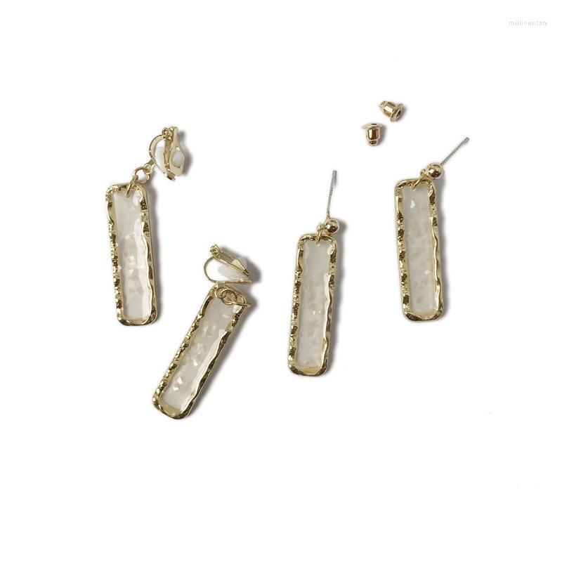 

Backs Earrings Vintage Elegant Metal Crystal Geometric Long Rectangle Clip On Non Pierced For Women Girl Party Jewelry Gift Brincos