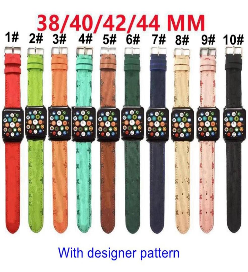 

Fashion Designer V Pattern Watch Bands For Apple 38mm 40mm 42mm 44mm iWatch 17 PU Leather Straps Bracelet Striped Printed Watchba6383249