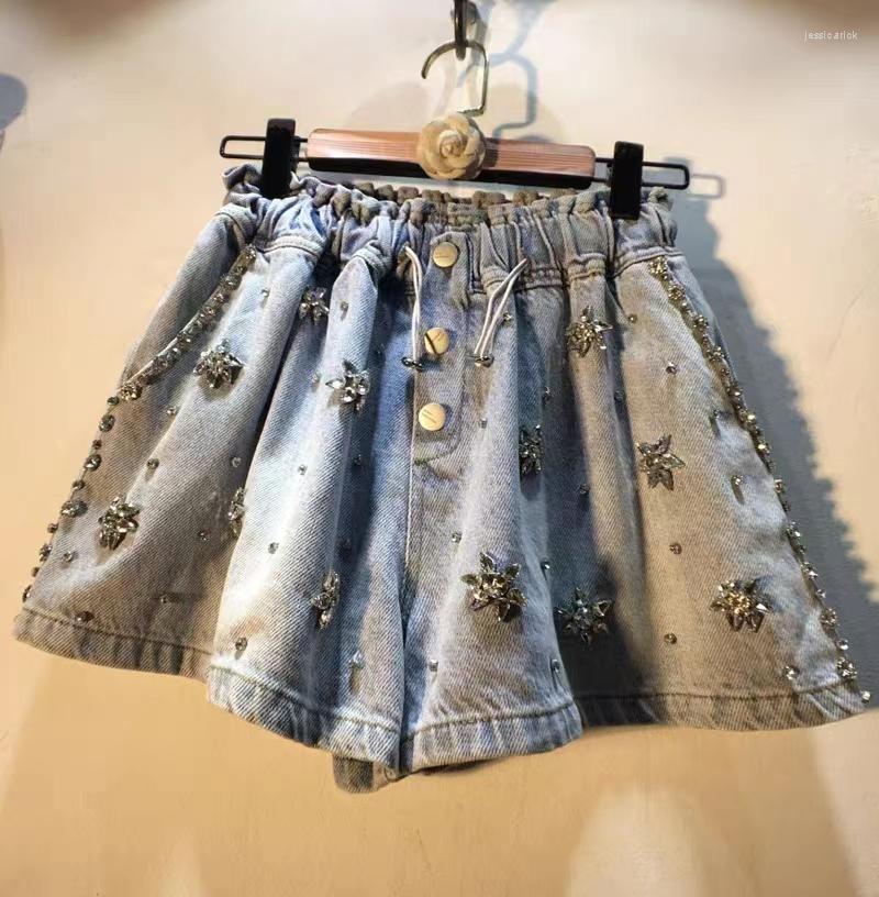 

Women' Shorts Casual Fashion Women' Denim High Waist Diamonds Pentagram Straight Short Jeans Female Tide Summer, Sky blue