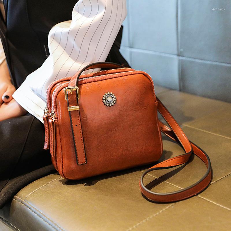 

Evening Bags 2023 Vintage Style Shoulder Bag Simple Square Crossbody For Women Compartment Handbags Designer Female Messenger, Brown