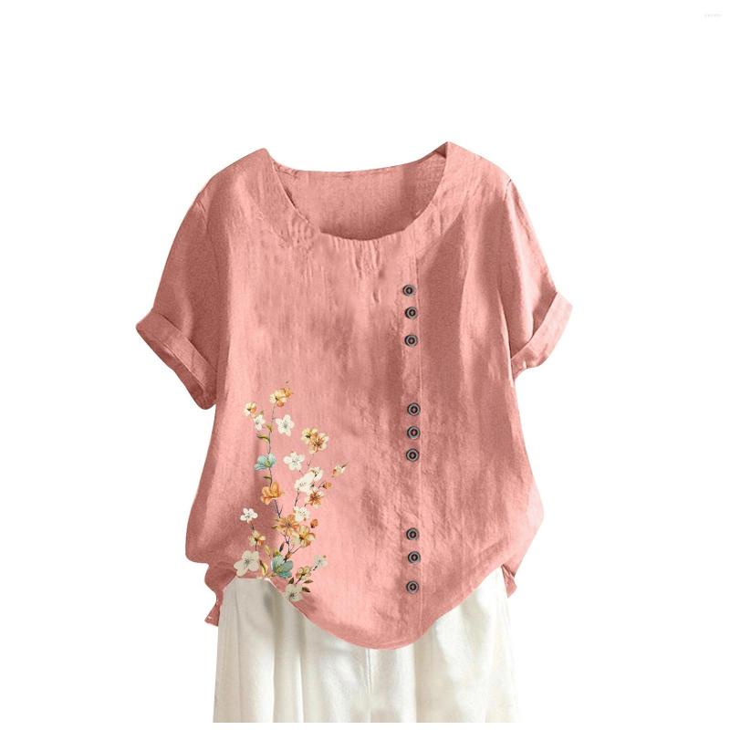 

Women' T Shirts Summer Oversize T-shirt Cotton Linen Casual Loose Short Sleeve Pullover Tops For Women Flower Print Tees Clothes -5xl, Blue