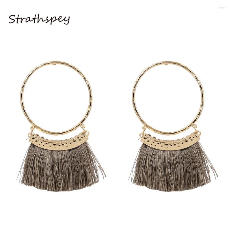 

Dangle Earrings STRATHSPEY Bohemia Tassels Women Accessories Cotton Handmade Fringed Ethnic Jewelry Gold Color Circle