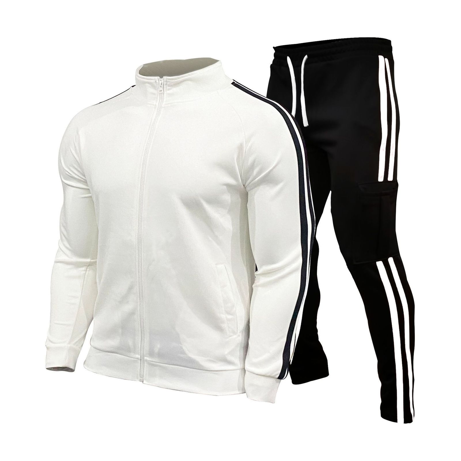 

Men's Tracksuits Fashion casual jacket pants suit 2023Autumn Winter high quality Stripes Jogging sportswear 230413, Black