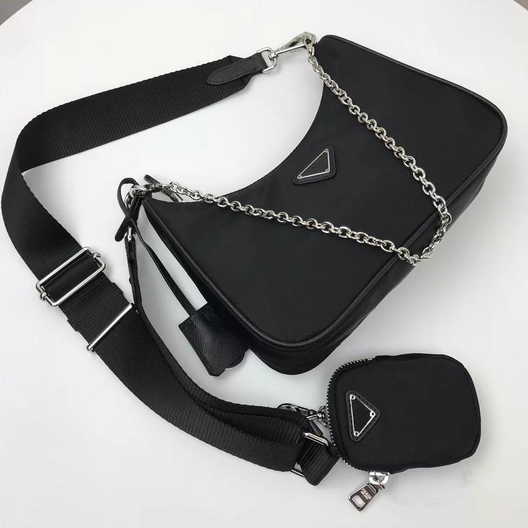

7A quality 3piece nylon bag triangle Re-Edition 2005 2000 handbag Womens Mens purse crossbody shoulder tote clutch chain Luxury Designers Lady wallet messenger bags, 2-green