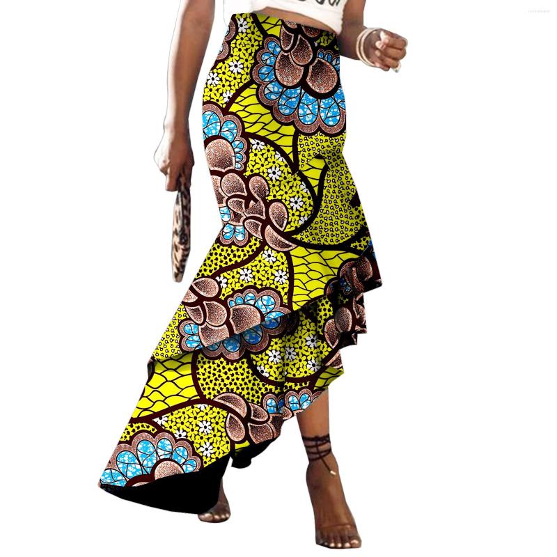 

Ethnic Clothing African Print Skirts For Women Maxi Skirt With Irregular Frills Casual And Slim