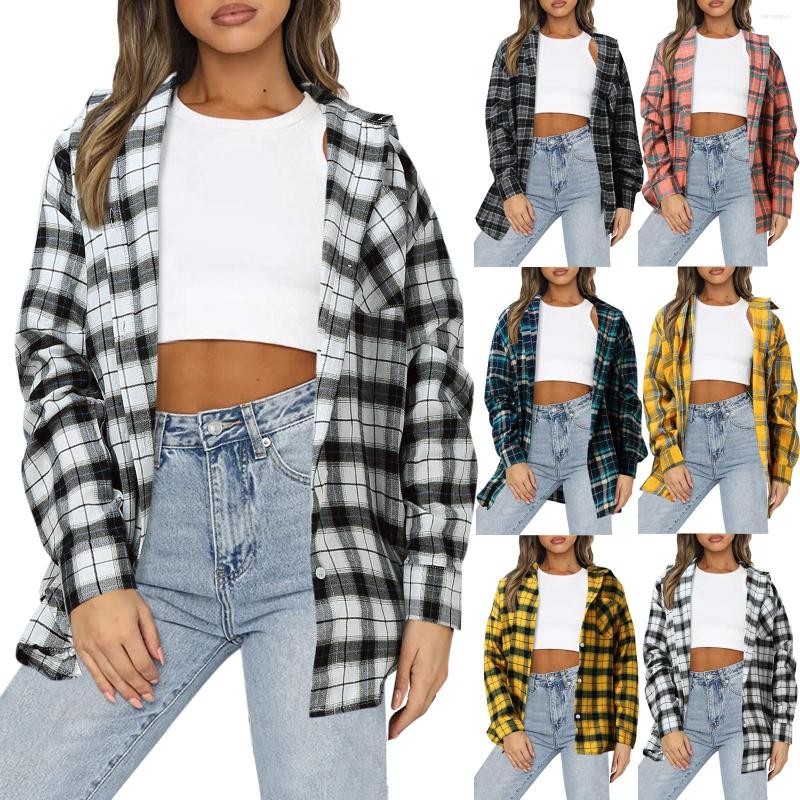 

Women's Blouses Long Sleeve Shirts Women Vintage Plaid Print Casual Loose Button Up Shirt Harajuku Tunic Tops Elegant All-match Tunics, Green