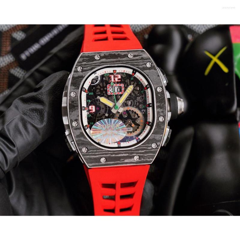 

Wristwatches Mens Automatic Mechanical Watch Black Red Rubber Carbon Fiber
