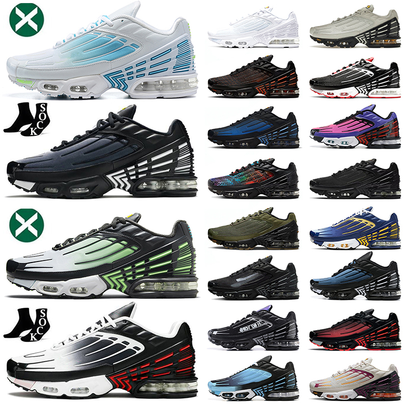 

High Quality Tn Plus 3 Tuned Mens Sports Shoes Laser Blue White Obsidian Hyper Violet Deep Wolf Grey Ghost Green Tns Requin Triple Black Berlin Trainer Sneakers, B22 shattered ice black 39-46