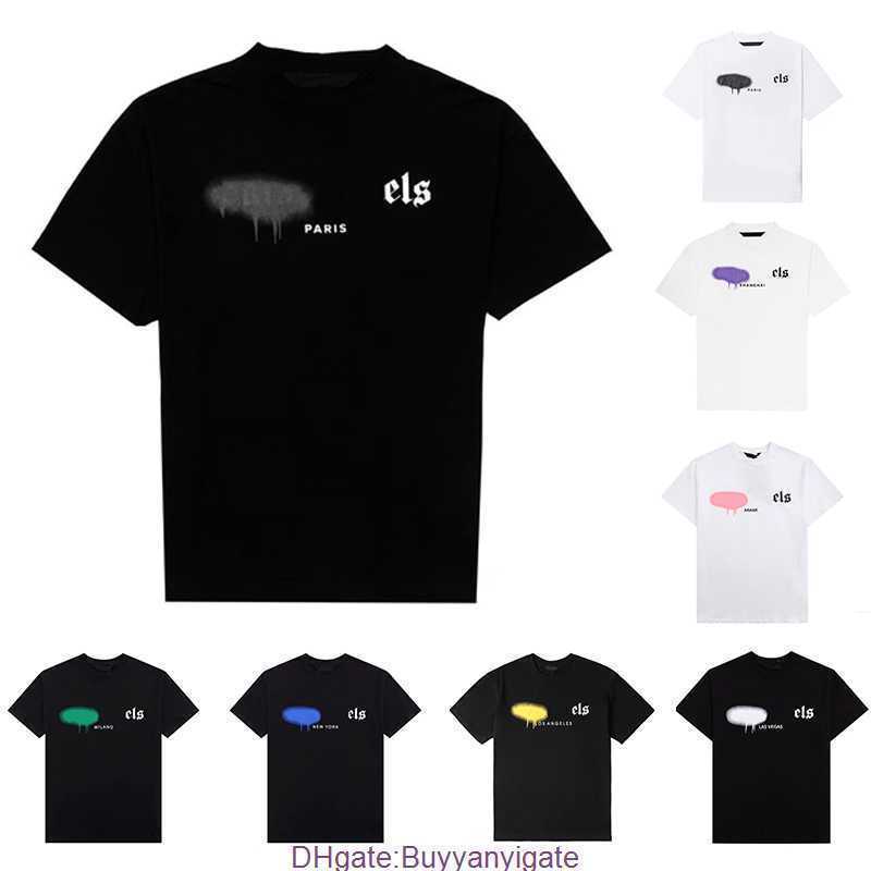 

mens designer t shir clohes palms shirs women shirs Fashion spray pain graffii couple shor sleeves high sree loose Tide brand Crew Neck Leer