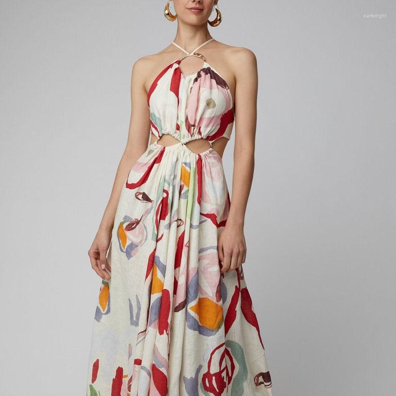 

Casual Dresses Sutimine Summer Dress For Women Slim Fit Large Hem Sexy Suspender Printed Long Skirt Beach Wedding