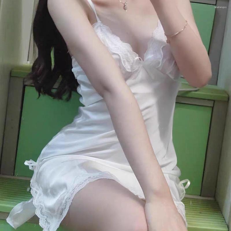 

Women's Sleepwear Satin Chemise Nightgown V-Neck Spaghetti Strap Lace Kimono Dressing Gown Women Summer Mini Sexy Sleepdreas Loungewear, Black