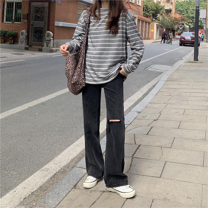 

Women's Jeans N3706 Ripped Women's Style High Waist Slimming Straight Loose Wide-leg Pants Women