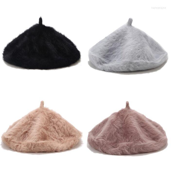 

Berets LVYI007 Female Girl Warm Fur Beret Caps Winter Women Fluffy Casual Hat Wool Pumpkin, 001