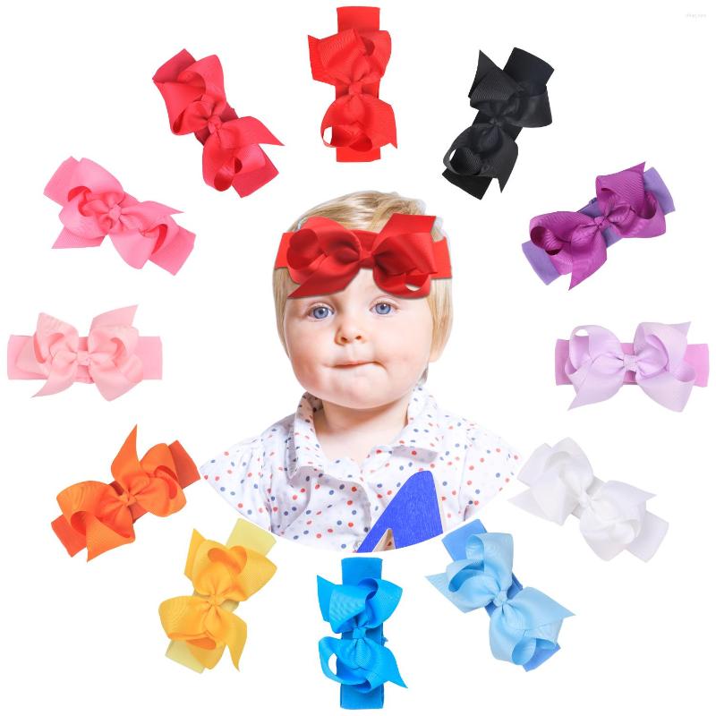 

Hair Accessories Girls 4.5''Grosgrain Ribbon Bows Headband For Baby Soft Elastic Nylon Headbands Toddler Kids, 12