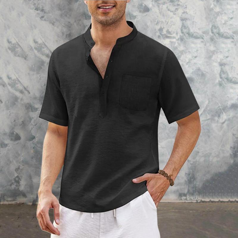 

Men' Casual Shirts Men Summer Shirt Simple Style T-shirt Pure Color Top, Black