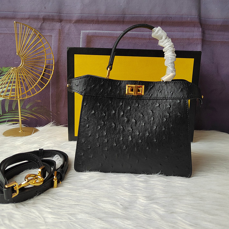 

Handbag Purse Tote Bag Women Crossbody Bags Real Leather Ostrich Pattern Removable Strap Square Rotary Lock Bottom Nail Plain Handbags 20cm