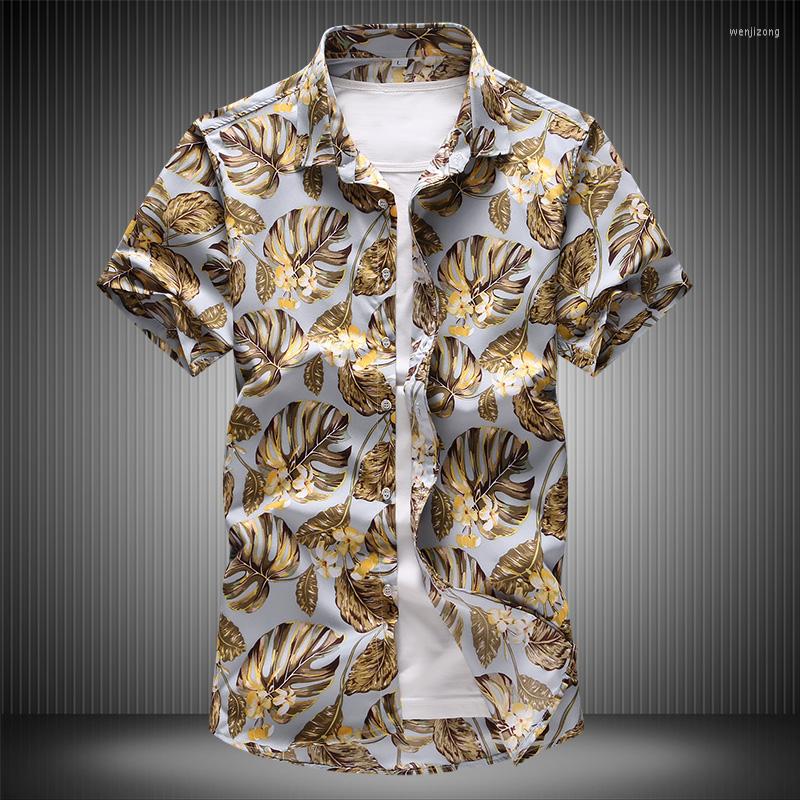 

Men's Casual Shirts 7XL High Quality Gold 2023 Summer Men's Hawaiian Floral Short Sleeve Shirt Great Printing Design 6910, Blue