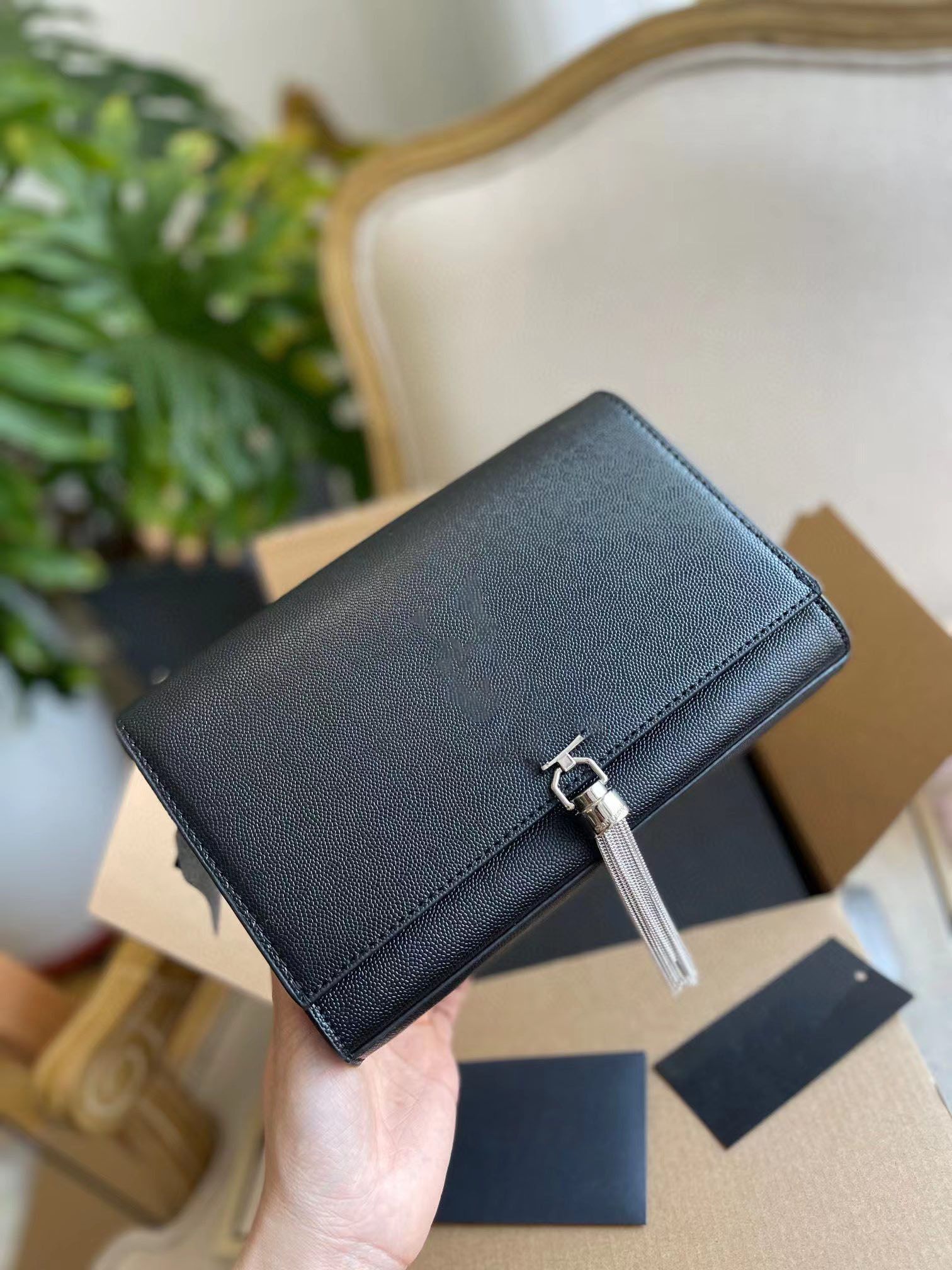 

5A Luxury Tassel Bag black crossbody bags Designer Bags handbags Genuine Leather chain classic flap luxurious pochettes purses designer woman handbag womens bages, Black+gold tassel