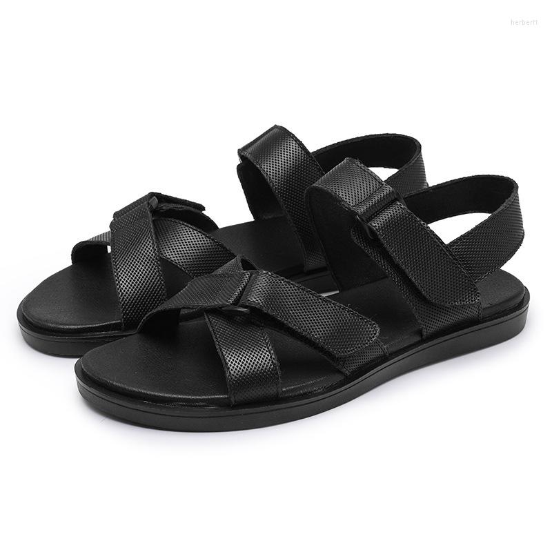 

Sandals 2023 Genuine Leather Men Casual Beach Outdoor Shoes Slippers For Classics Zapatillas Hombre, Black