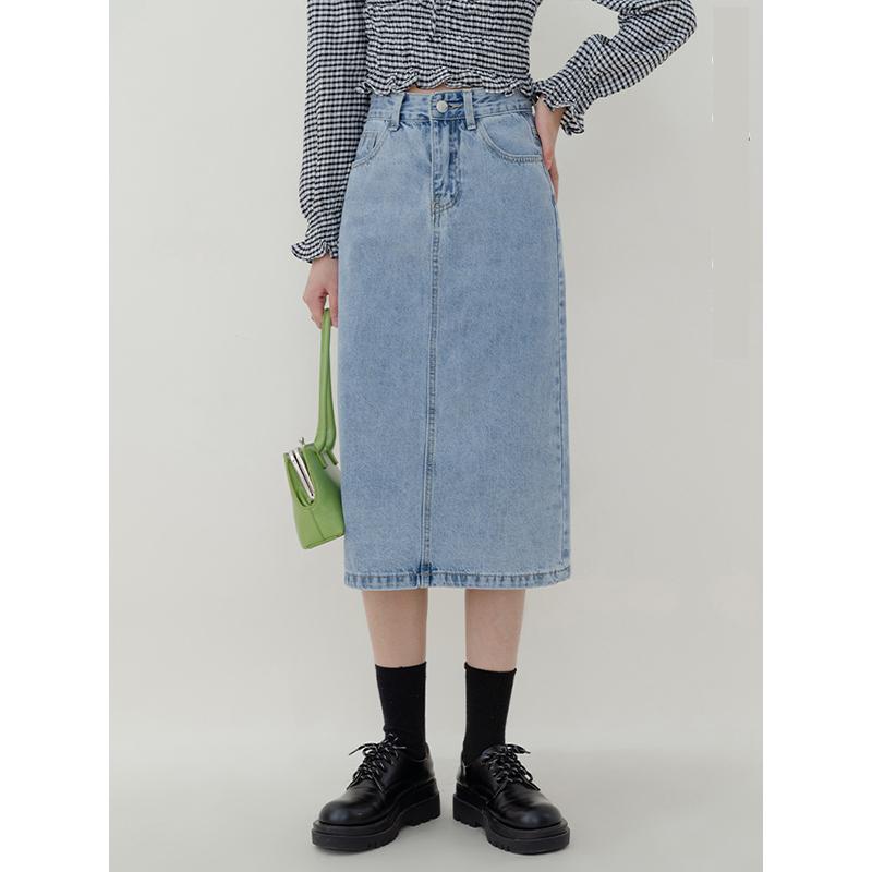 

Skirts High Waist Straight Pencil Jean Skirt Women Vintage Solid Split Denim Midi Streetwear 2023 Jupe Femme, Blue