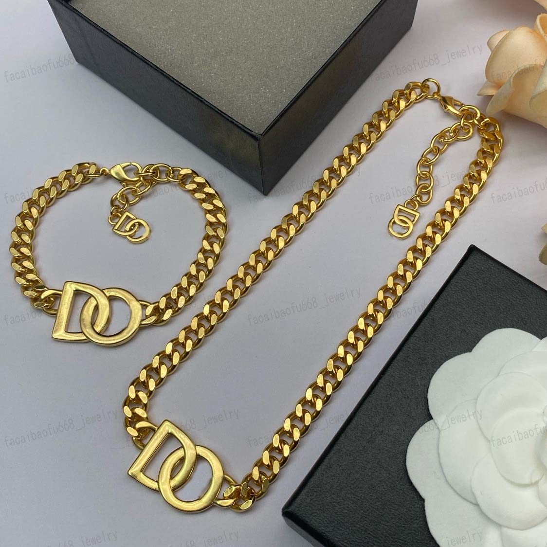 Galvanoplastie en or 18 carats en laiton, collier de créateur, bracelet cubain Alphabet classique, hommes, femmes, bijoux de mode, cadeaux de hau
